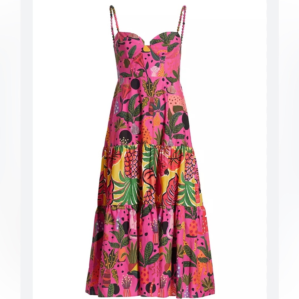 Hot pink patterned farm rio dress, worn once, size small